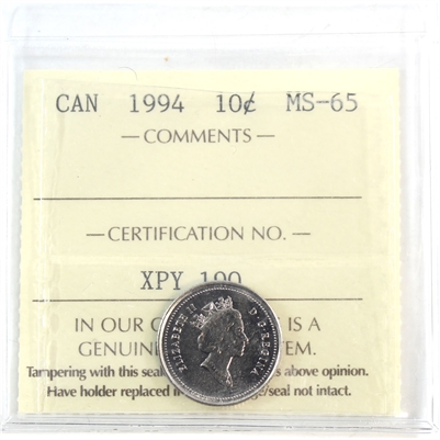 1994 Canada 10-cents ICCS Certified MS-65