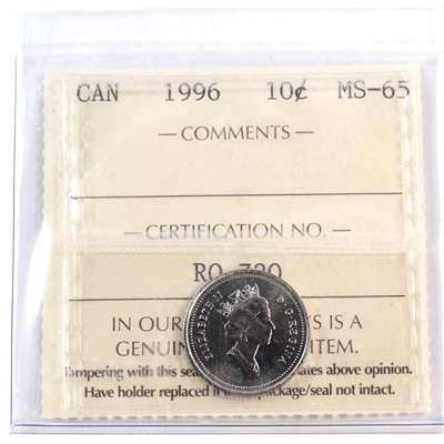 1996 Canada 10-cents ICCS Certified MS-65