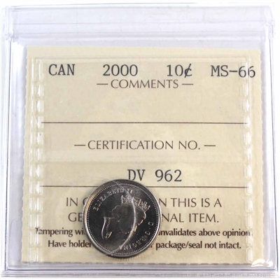 2000 Canada 10-cents ICCS Certified MS-66