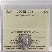 1902H Canada 10-cents ICCS Certified EF-45