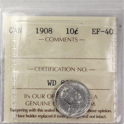 1908 Canada 10-cents ICCS Certified EF-40