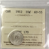 1912 Canada 10-cents ICCS Certified AU-55