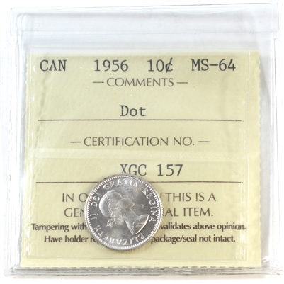 1956 Dot Canada 10-cents ICCS Certified MS-64