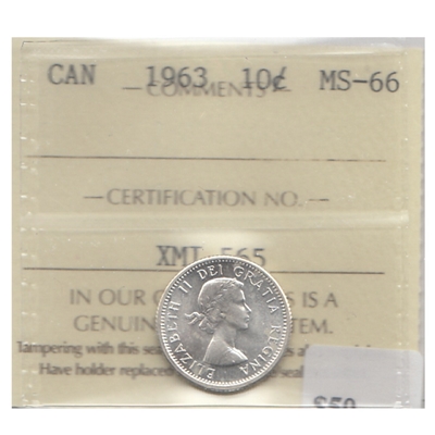 1963 Canada 10-cents ICCS Certified MS-66