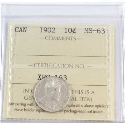 1902 Canada 10-cents ICCS Certified MS-63 (XFC 163)