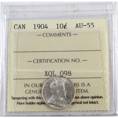 1904 Canada 10-cents ICCS Certified AU-55
