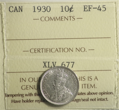 1930 Canada 10-cents ICCS Certified EF-45