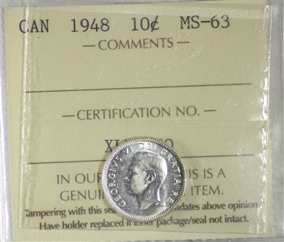 1948 Canada 10-cents ICCS Certified MS-63 (XLV 670)