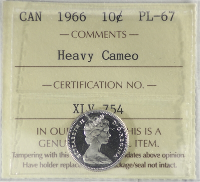 1966 Canada 10-cents ICCS Certified PL-67 Heavy Cameo