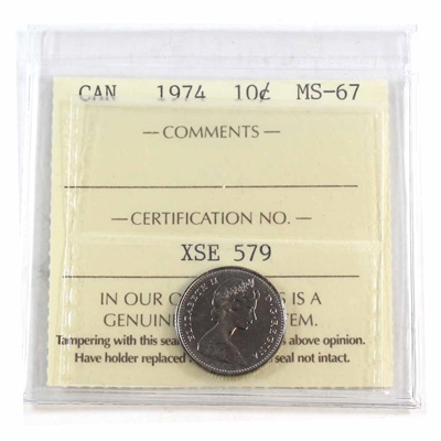 1974 Canada 10-cents ICCS Certified MS-67