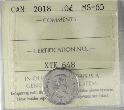 2018 Canada 10-cents ICCS Certified MS-65