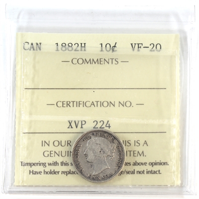 1882H Canada 10-cents ICCS Certified VF-20