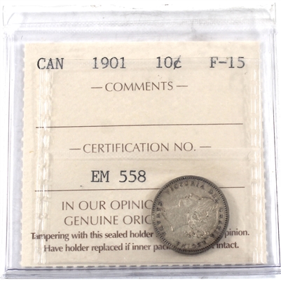1901 Canada 10-cents ICCS Certified F-15
