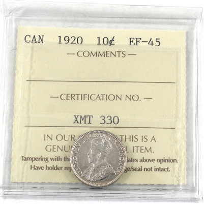 1920 Canada 10-cents ICCS Certified EF-45