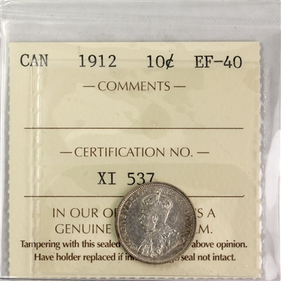1912 Canada 10-cents ICCS Certified EF-40