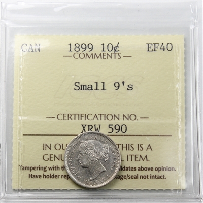 1899 Small 9's Canada 10-cents ICCS Certified EF-40