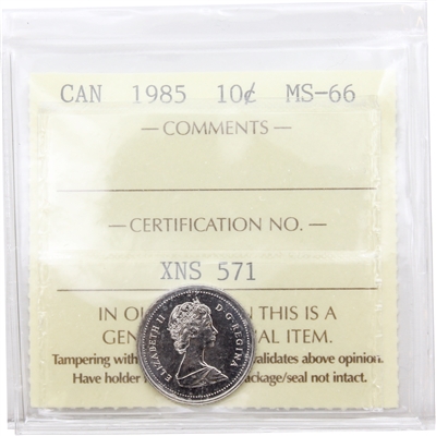 1985 Canada 10-cents ICCS Certified MS-66
