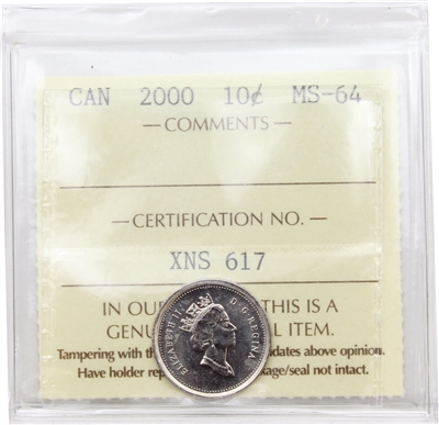 2000 Canada 10-cents ICCS Certified MS-64