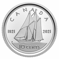 2021 (1921) 100th Ann. of Bluenose (George VI) Canada 10-cents Silver Proof (No Tax)