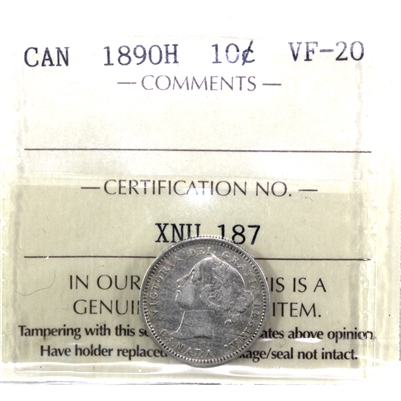 1890H Canada 10-cents ICCS Certified VF-20