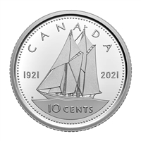 2021 (1921) 100th Ann. of Bluenose (George VI) Canada 10-cents Proof (non-silver)