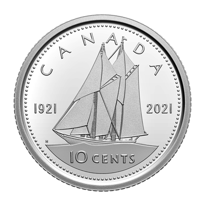 2021 (1921) 100th Ann. of Bluenose (George VI) Canada 10-cents Proof (non-silver)