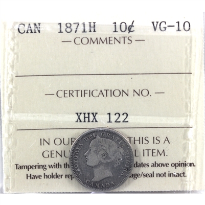 1871H Canada 10-cents ICCS Certfied VG-10