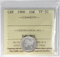 1900 Canada 10-cents ICCS Certified VF-30