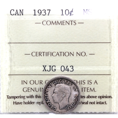1937 Canada 10-cents ICCS Certfied MS-65 (XJG 043)