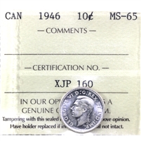 1946 Canada 10-cents ICCS Certified MS-65 (XJP 160)