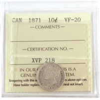 1871 Canada 10-cents ICCS Certified VF-20