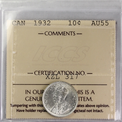 1932 Canada 10-cents ICCS Certified AU-55