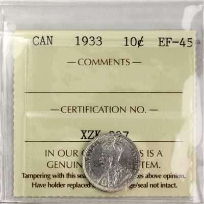 1933 Canada 10-cents ICCS Certified EF-45