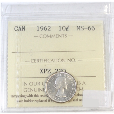 1962 Canada 10-cents ICCS Certified MS-66