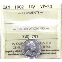 1902 Canada 10-cents ICCS Certified VF-30