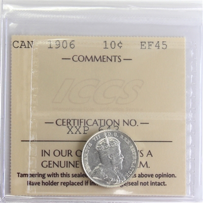 1906 Canada 10-cents ICCS Certified EF-45