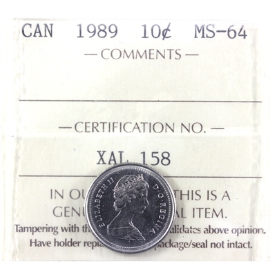 1989 Canada 10-cents ICCS Certified MS-64