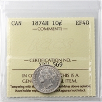 1874H Canada 10-cents ICCS Certified EF-40
