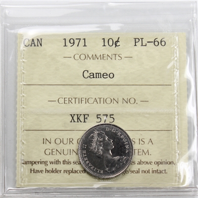 1971 Canada 10-cents ICCS Certified PL-66 Cameo