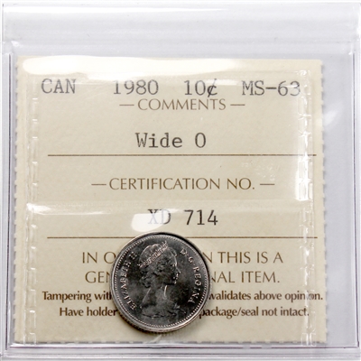 1980 Wide 0 Canada 10-cents ICCS Certified MS-63