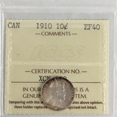 1910 Canada 10-cents ICCS Certified EF-40