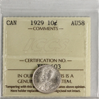 1929 Canada 10-cents ICCS Certified AU-58