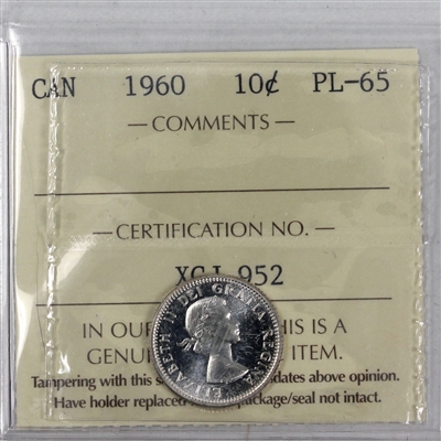 1960 Canada 10-cents ICCS Certified PL-65