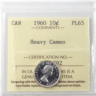 1960 Canada 10-cents ICCS Certified PL-65 Heavy Cameo