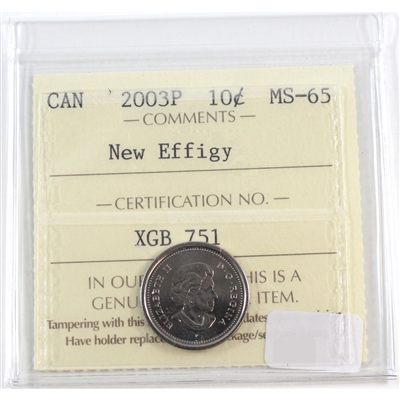 2003P New Effigy Canada 10-cents ICCS Certified MS-65