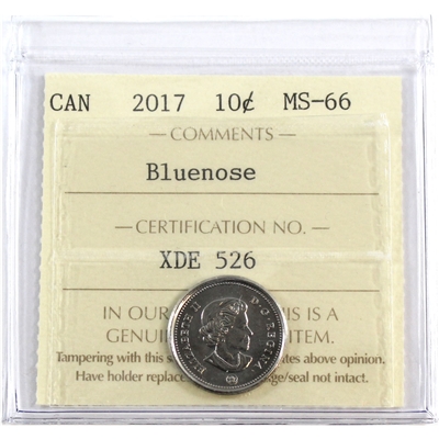 2017 Bluenose Canada 10-cents ICCS Certified MS-66