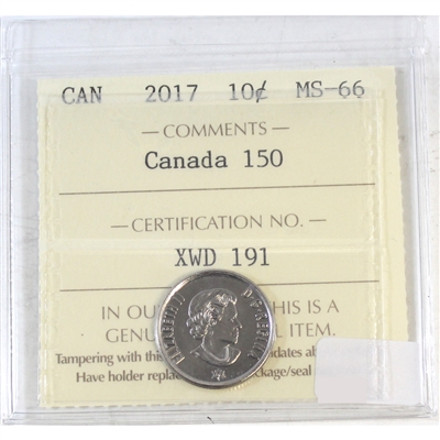 2017 Canada's 150th 10-cents ICCS Certified MS-66