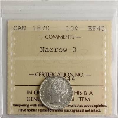 1870 Narrow 0 Canada 10-cents ICCS Certified EF-45 (XXG 244)