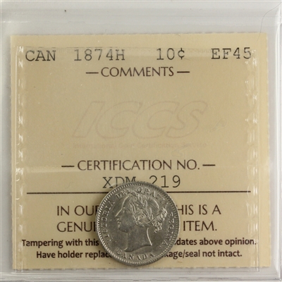 1874H Canada 10-cents ICCS Certified EF-45
