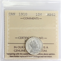 1910 Canada 10-cents ICCS Certified MS-62 (XXG 255)